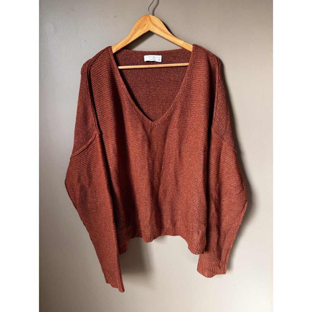 Plus 2X Oversize Sweater V Neck Rust Brown Living My Best Style x PINK LILY